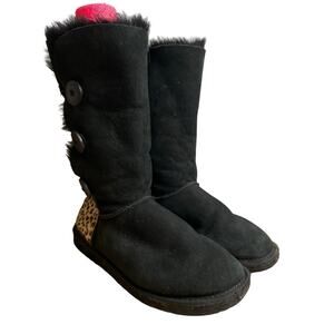 Ugg 3 Button Boots Cheetah Print Heel Australian Leather Women Size 11-11.5